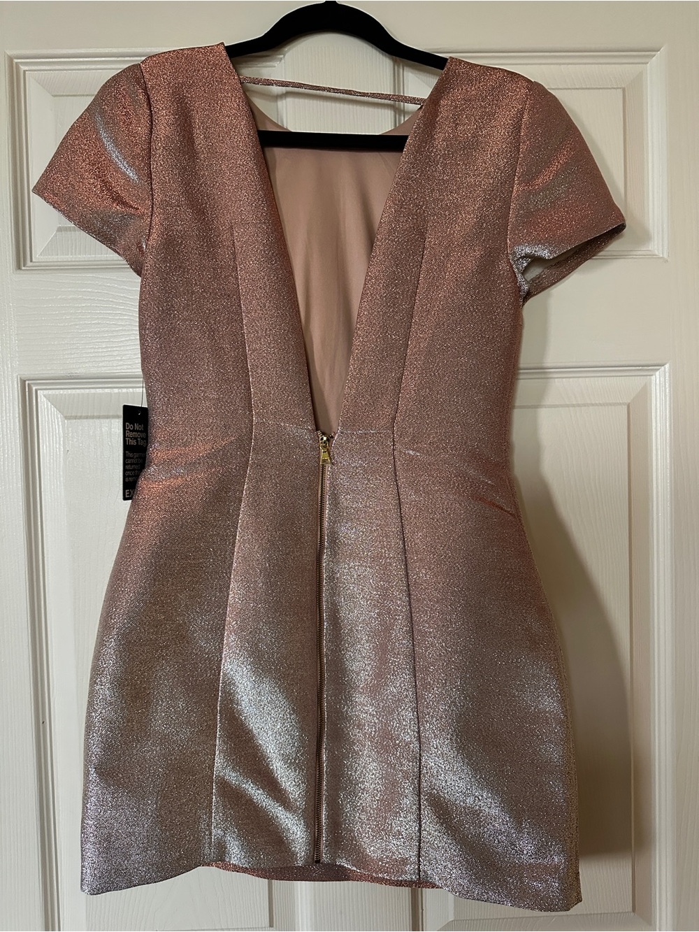 Express Rose Gold Deep V Short Sleeve Party Dress